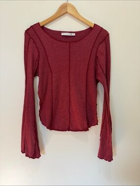 Altar'd State Ribbed Long Bell Sleeve Top in Red